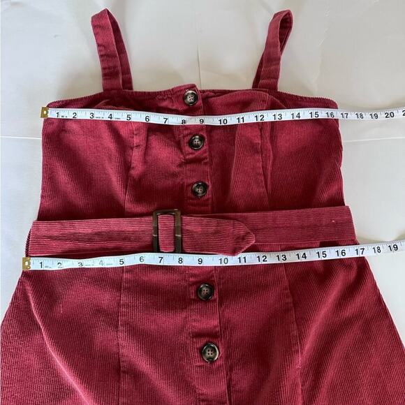 Summer Vintage Burgundy Corduroy Jumper Mini Dress Sleeveless Button Down Medium - Picture 5 of 11